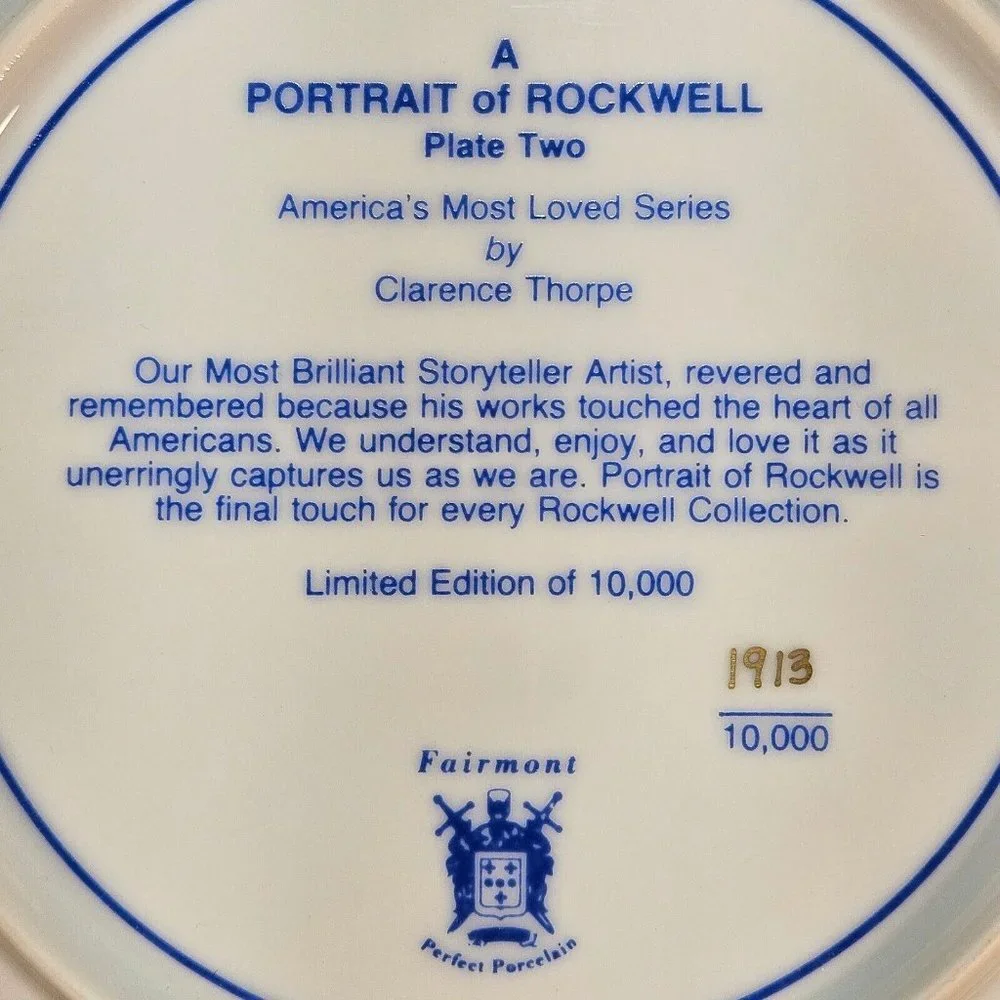 Vtg Fairmont Porcelain PORTRAIT of ROCKWELL by Clarence Thorpe Collector's Plate